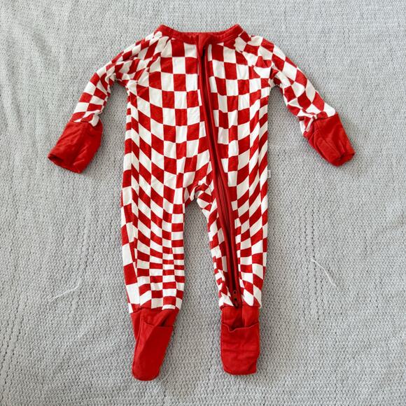 Brixton Phoenix Red + White Wavy Checker One Piece Sleeper Footie Pajamas - NB - Picture 1 of 6